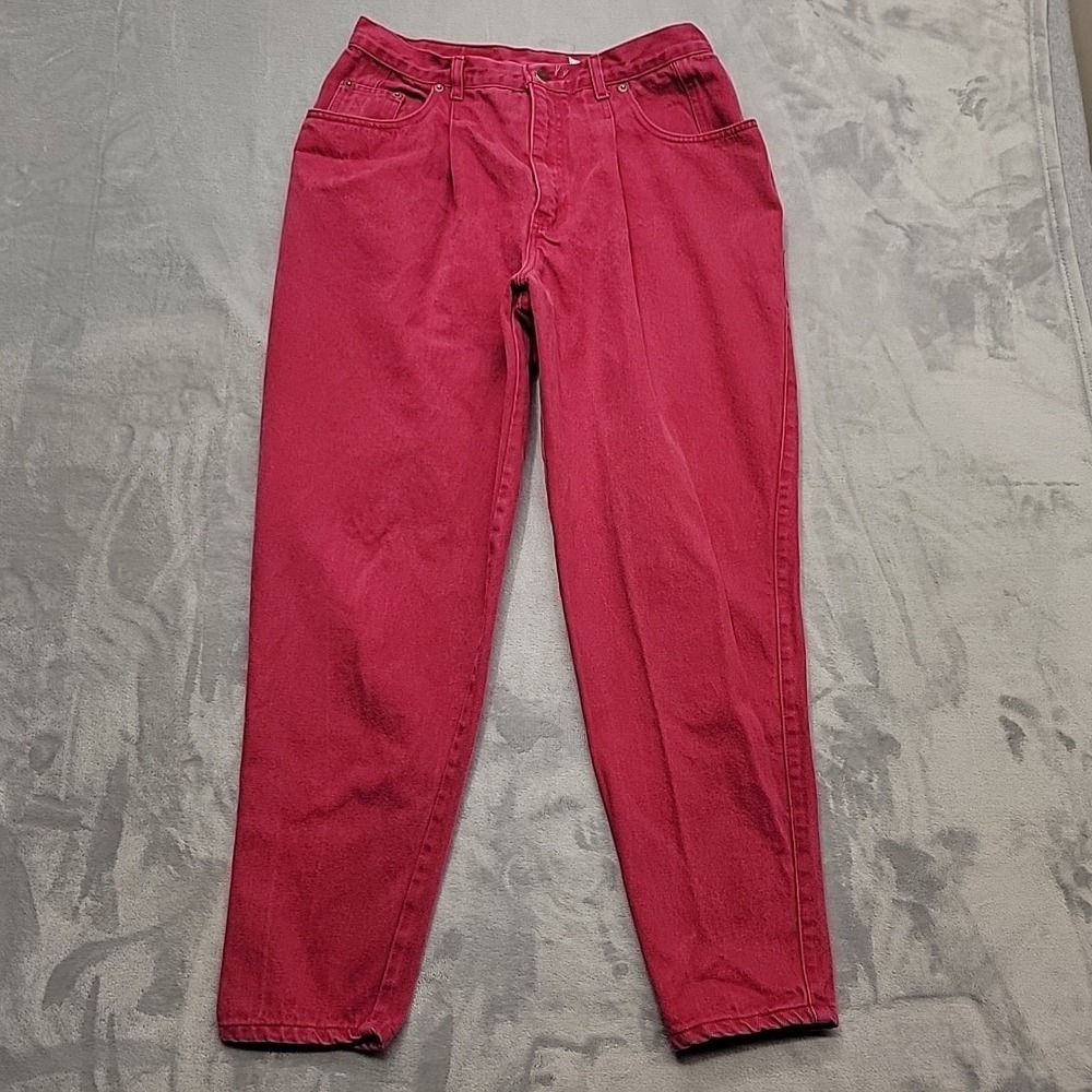 Vintage Cotton Ginny Pants Womens 13 Red Jeans Pleated High Rise Mom Tapered Leg